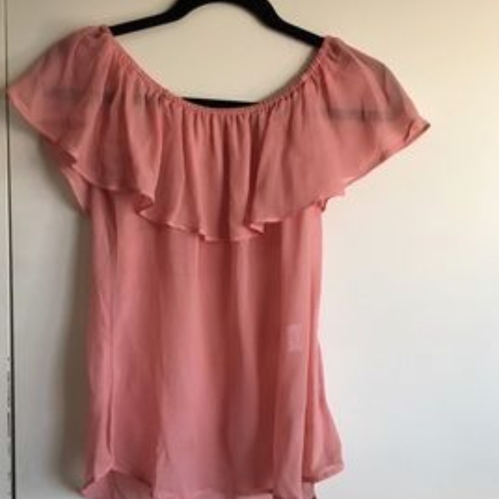 Reformation pink Ruffle birdie top rosy pink